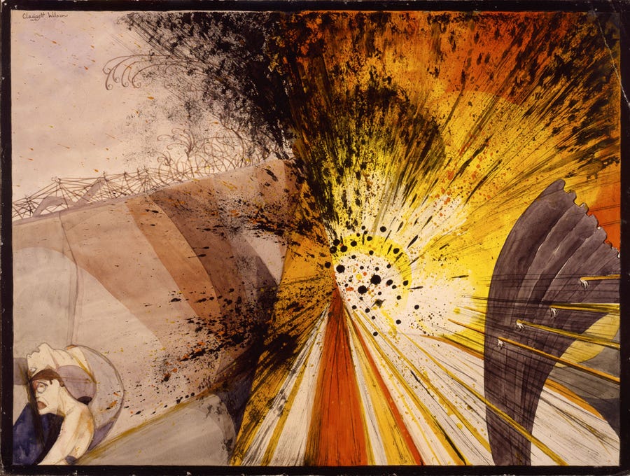 "Flower of Death—The Bursting of a Heavy Shell— Not as It Looks, but as It Feels and Sounds and Smells" (1919) by Claggett Wilson Smithsonian American Art Museum, Washington, DC.