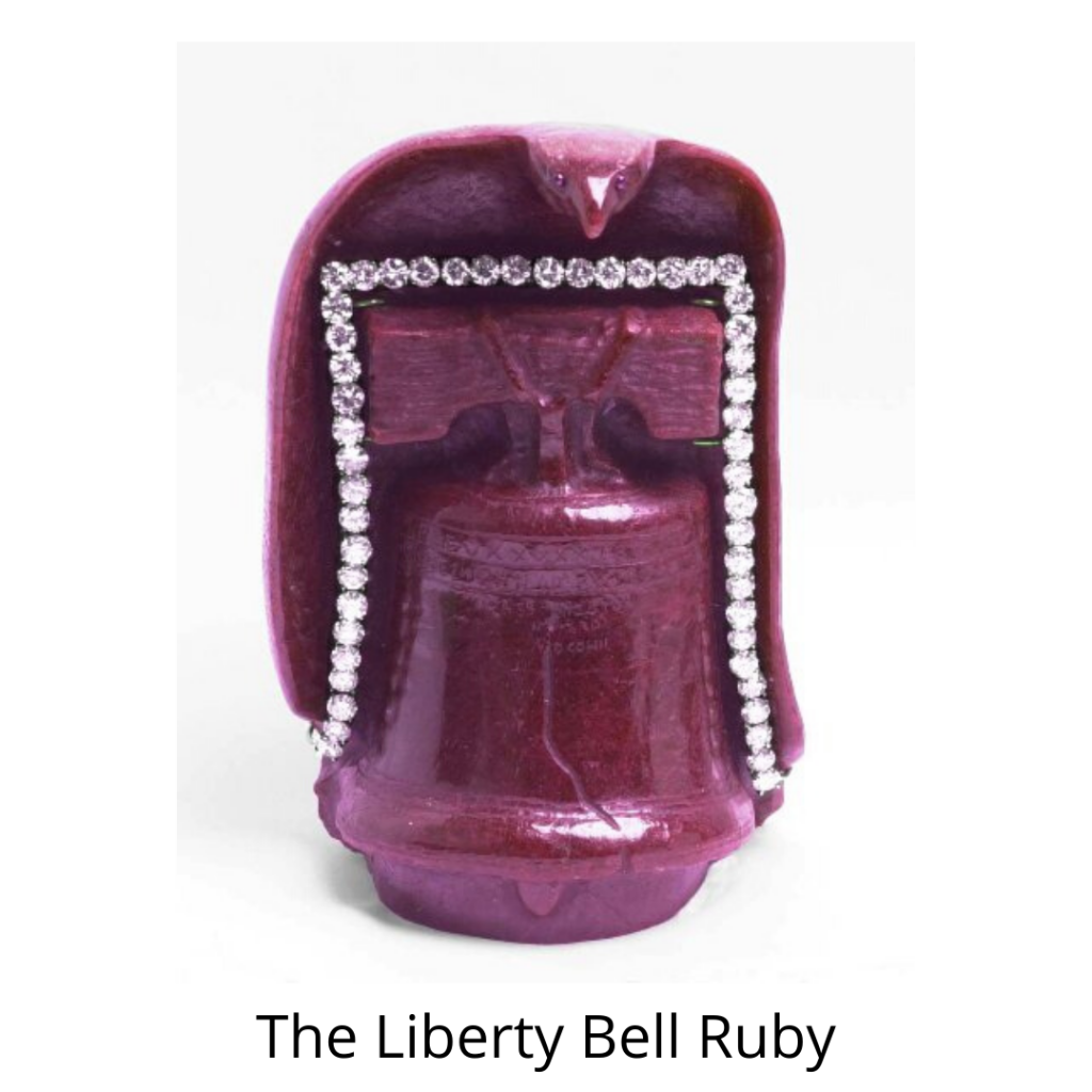 The Liberty Bell Ruby is the largest mined ruby in the world. It was found in East Africa in the 1950s. It’s carved into a bell shape with a single piece of ruby. There are 50 diamonds around that represent the United States and an eagle at the top for the Bicentennial celebration in 1976. The Liberty Bell was stolen in 2011 and was never recovered. (Photo Credit: JCK Magazine)