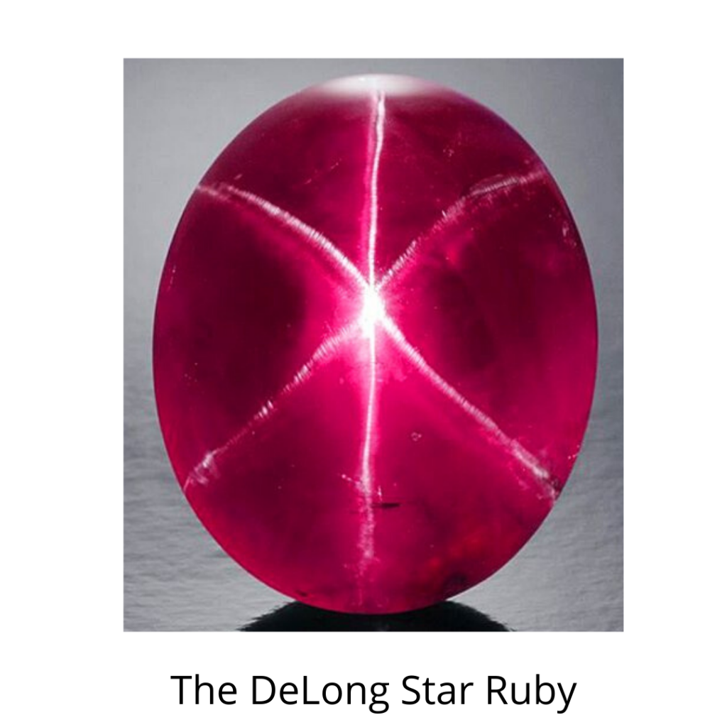 The DeLong Star Ruby is a 100.32 carat deep red ruby. It has a 6-rayed star and can be found in the Museum of Natural History in New York. (Photo Credit: Grants Jewelry)