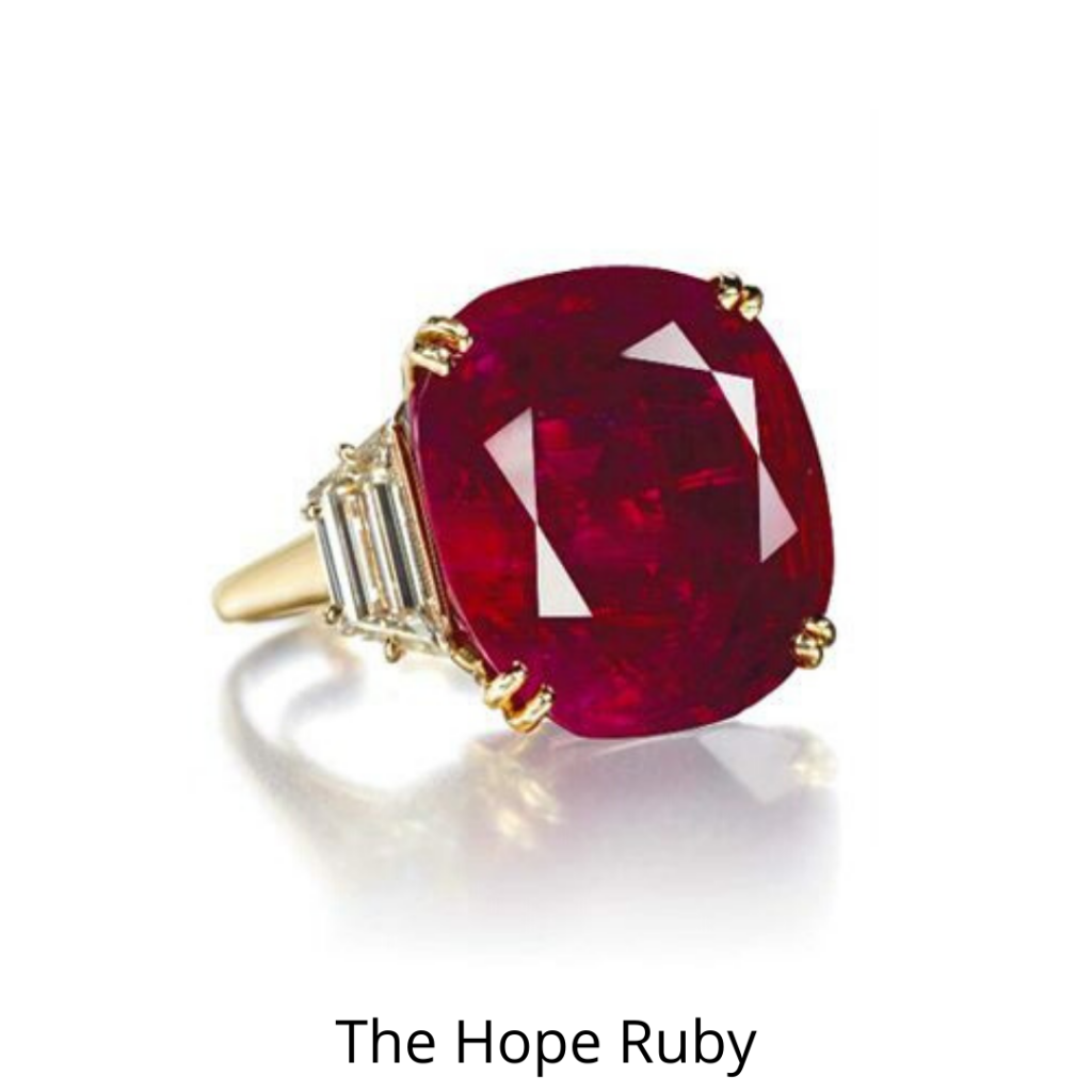 The Hope Ring is a 32.08 carat cushion-shaped Burmese ruby and diamond ring by Chaumet. The design highlights the pigeon blood color stone and sheer brilliance of this stone. (Photo Credit: Gemport Jewellers)